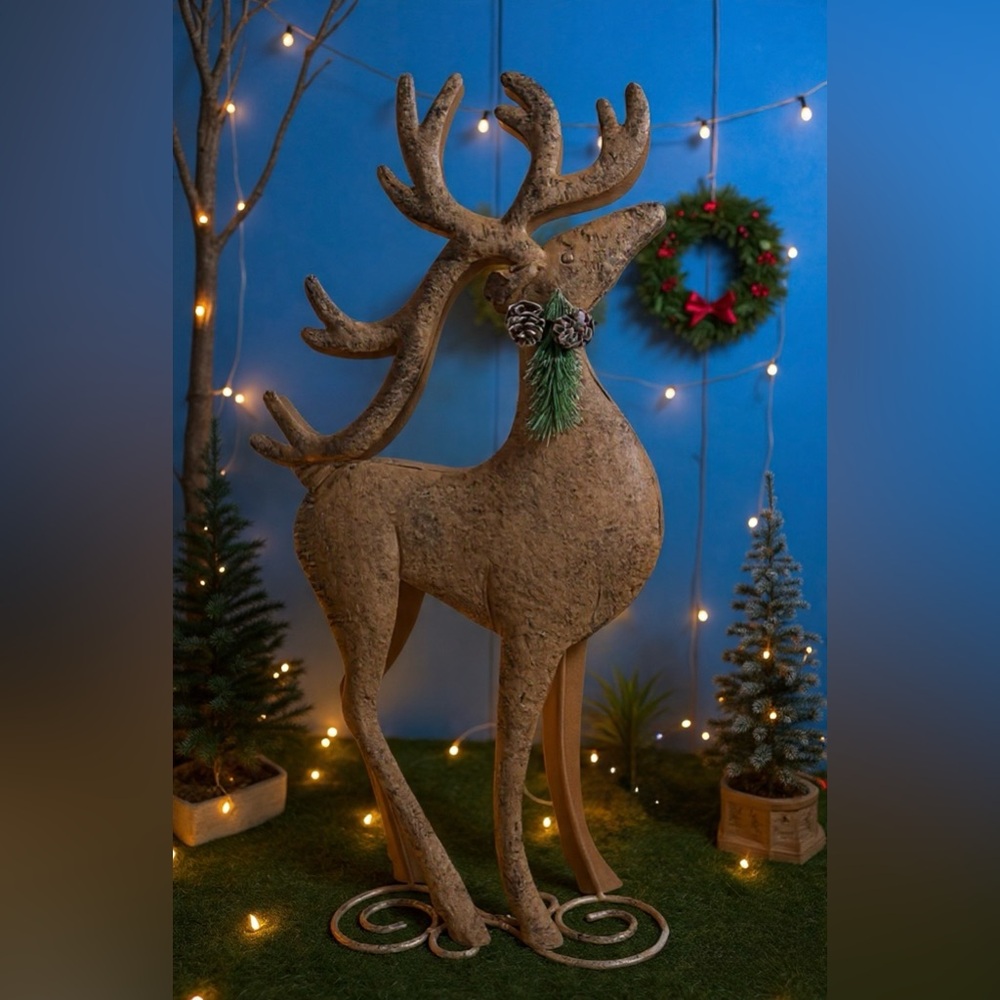 Tall Rustic Brown Reindeer Holiday Decor - Picture 1 of 11